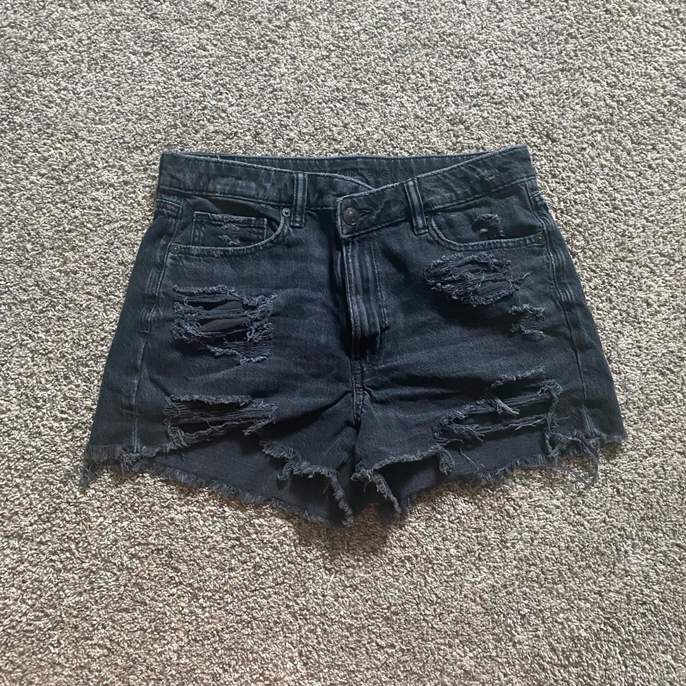 American Eagle Outfitters Black Jean Shorts Distressed Frayed Hem